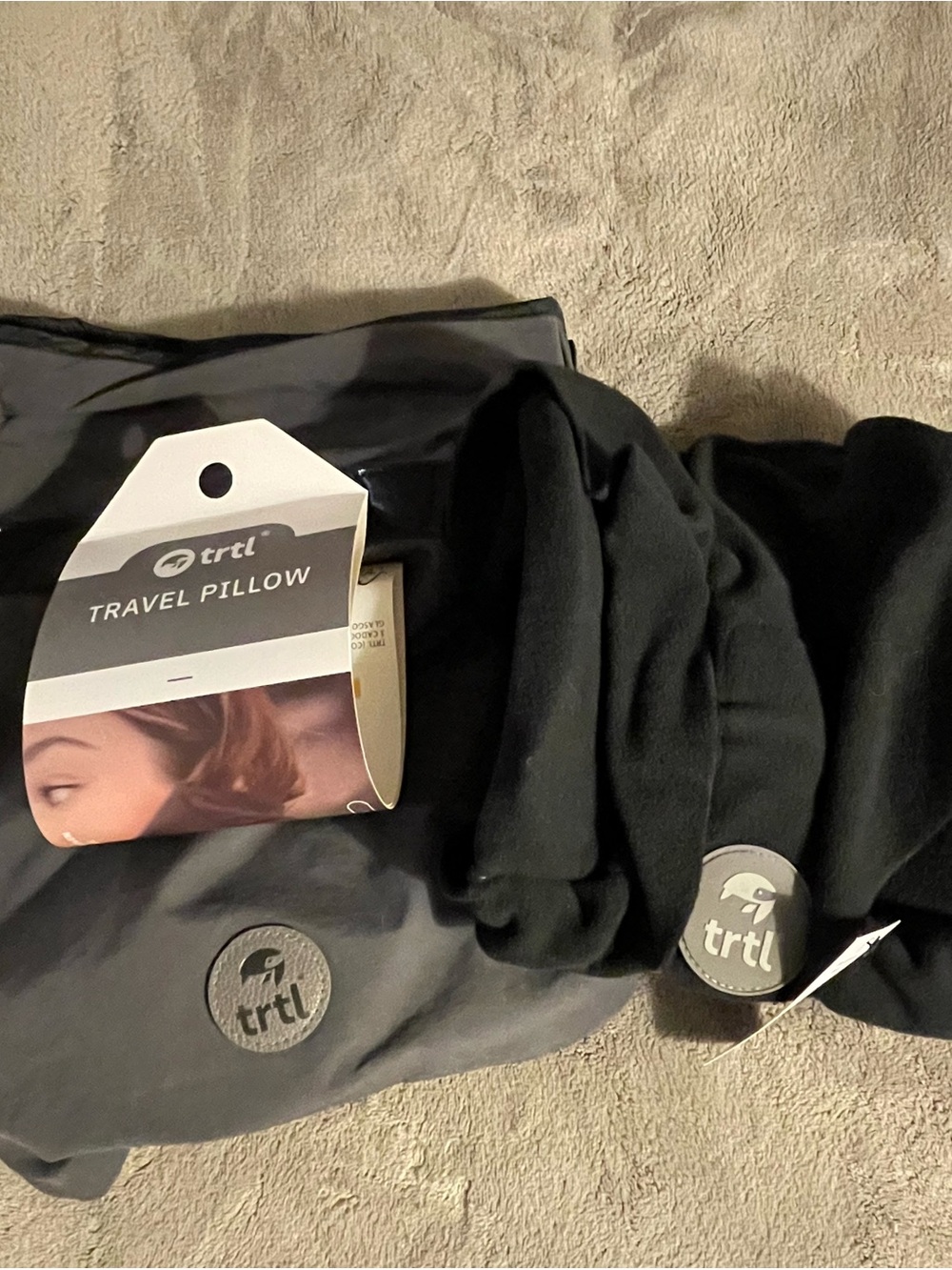 Black Neck Wrap Travel Pillow with Instruction Label
